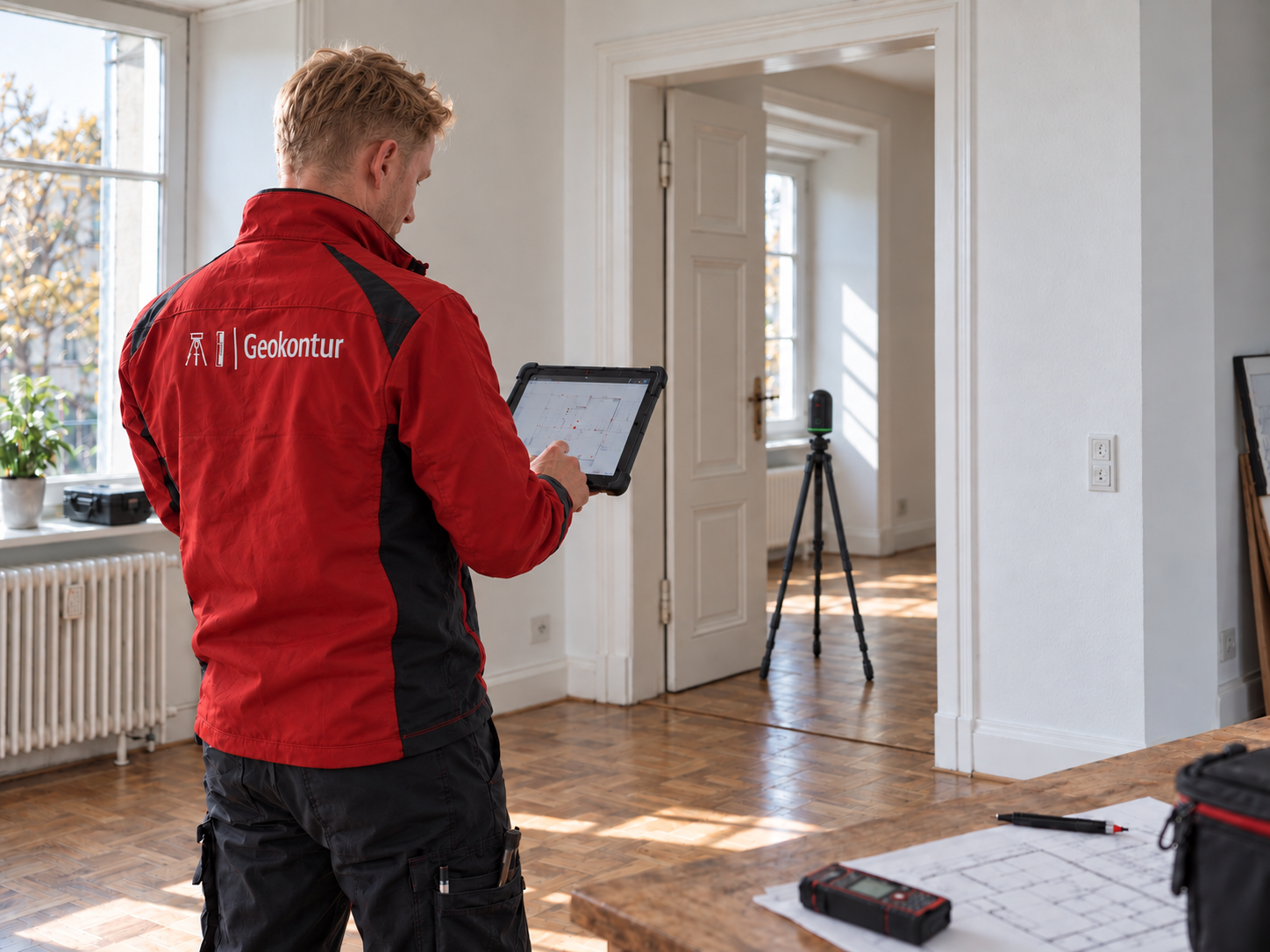 Gebäudeaufmaß mit Tablet und Laserscanner